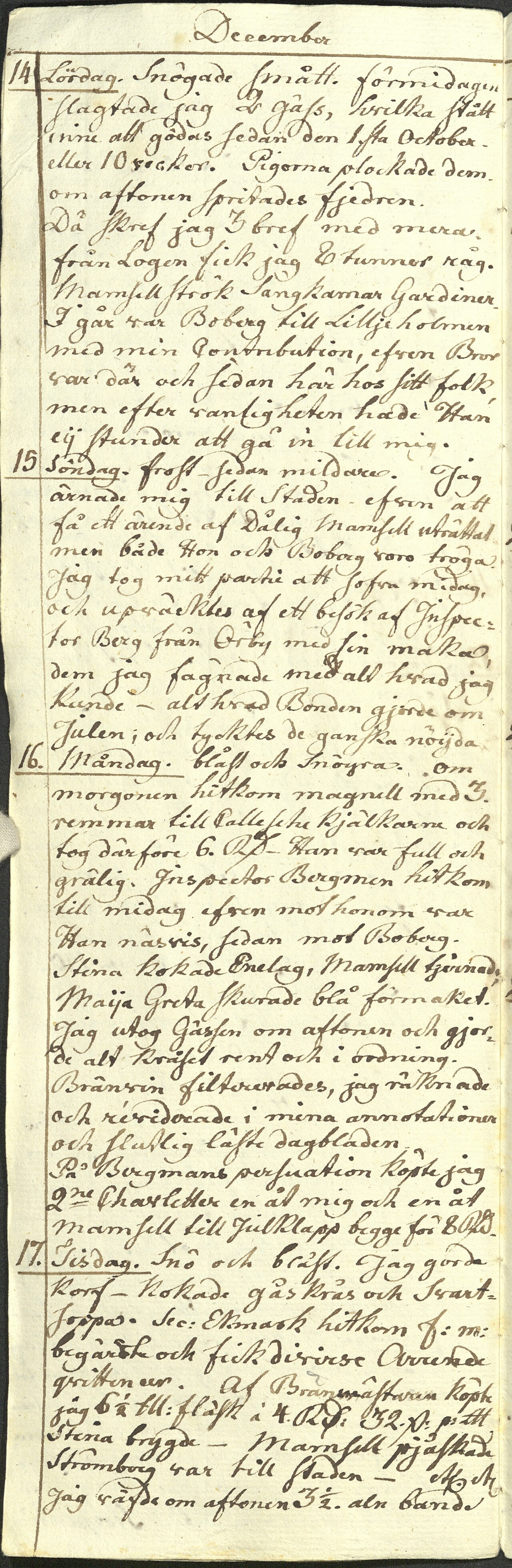 Smal skannad dagbokssida från 1816 med täta rader av brun handskrift på gulnat papper.